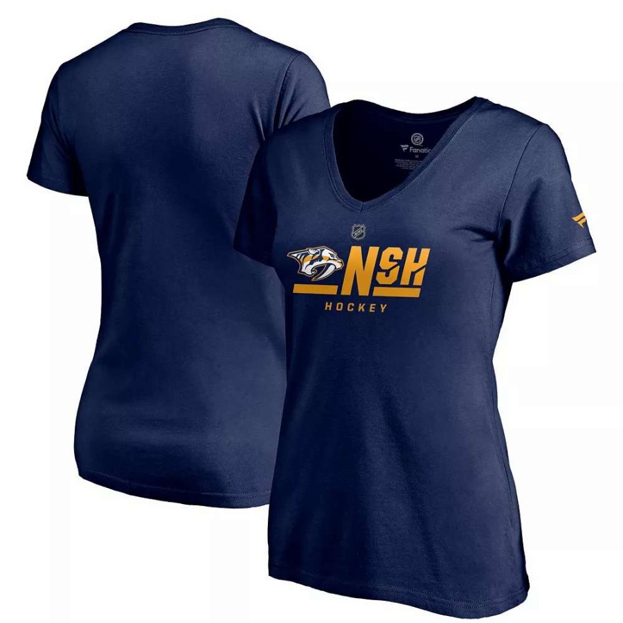 Tops * | Women'S Fanatics Branded Navy Nashville Predators Authentic Pro Secondary Logo V-Neck T-Shirt