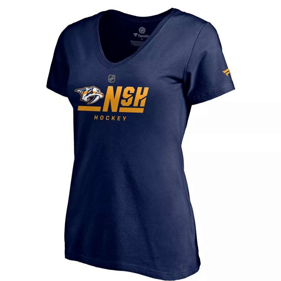 Tops * | Women'S Fanatics Branded Navy Nashville Predators Authentic Pro Secondary Logo V-Neck T-Shirt