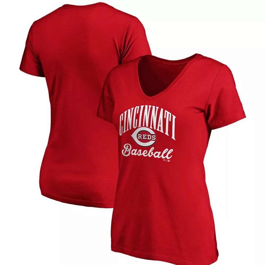 Tops * | Women'S Fanatics Branded Red Cincinnati Reds Victory Script V-Neck T-Shirt