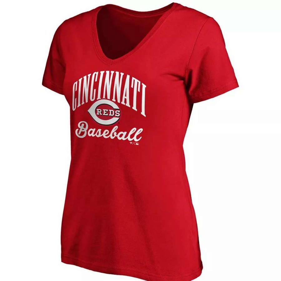 Tops * | Women'S Fanatics Branded Red Cincinnati Reds Victory Script V-Neck T-Shirt