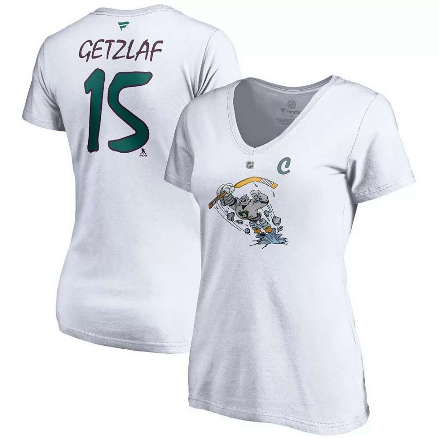 Tops * | Women'S Fanatics Branded Ryan Getzlaf White Anaheim Ducks 2020/21 Special Edition Authentic Stack Name & Number V-Neck T-Shirt