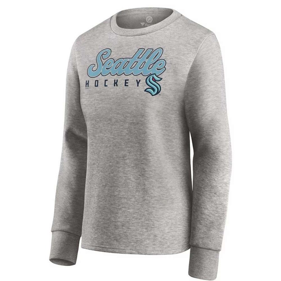 Tops * | Women'S Fanatics Branded Heathered Gray Seattle Kraken Fan Favorite Script Pullover Sweatshirt