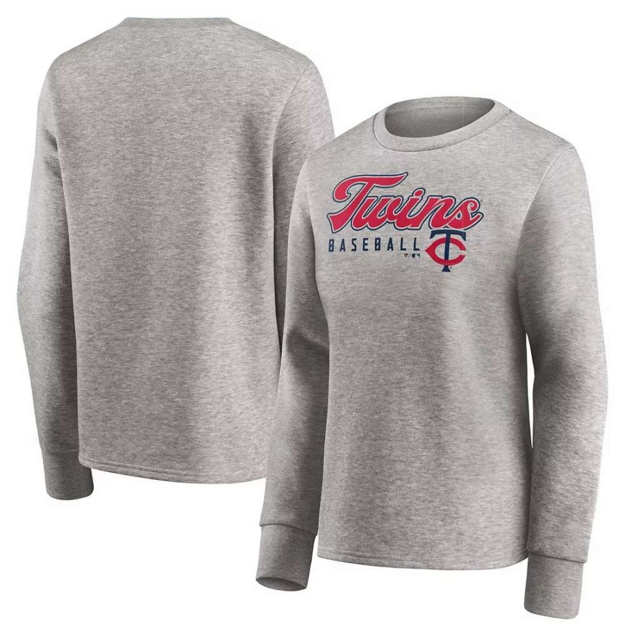 Tops * | Women'S Fanatics Branded Heathered Gray Minnesota Twins Crew Pullover Sweater