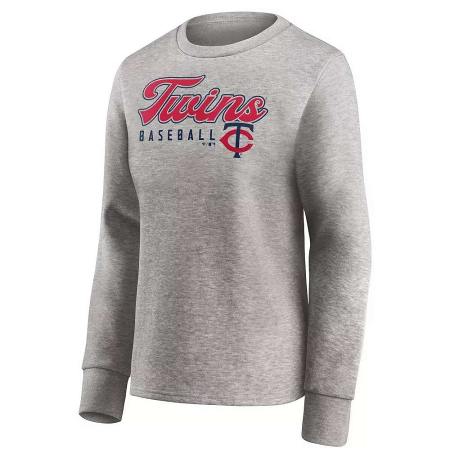 Tops * | Women'S Fanatics Branded Heathered Gray Minnesota Twins Crew Pullover Sweater