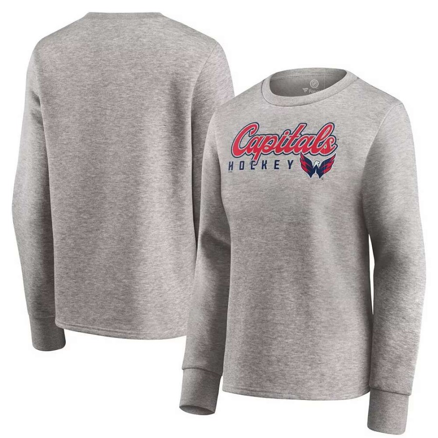 Tops * | Women'S Fanatics Branded Heathered Gray Washington Capitals Fan Favorite Script Pullover Sweatshirt