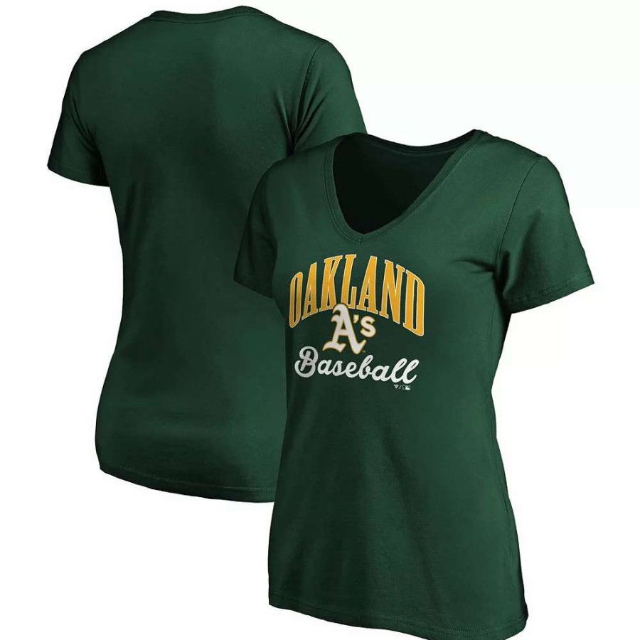 Tops * | Women'S Fanatics Branded Green Oakland Athletics Victory Script V-Neck T-Shirt