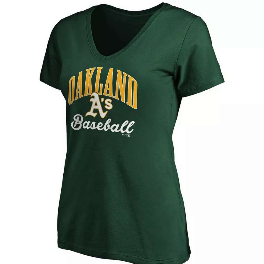 Tops * | Women'S Fanatics Branded Green Oakland Athletics Victory Script V-Neck T-Shirt