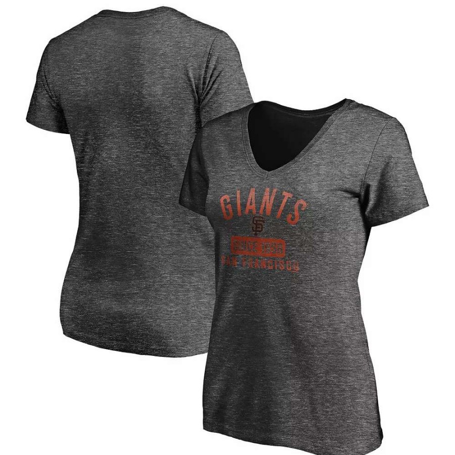 Tops * | Women'S Fanatics Branded Heathered Charcoal San Francisco Giants Old Time Favorite V-Neck T-Shirt