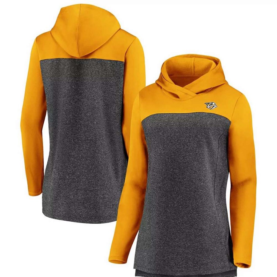 Tops * | Women'S Fanatics Branded Heathered Charcoal/Gold Nashville Predators Chiller Fleece Pullover Hoodie