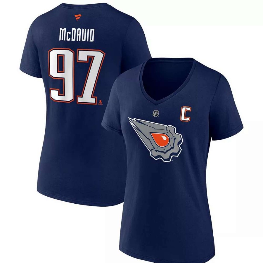 Tops * | Women'S Fanatics Branded Connor Mcdavid Navy Edmonton Oilers Special Edition 2.0 Name & Number V-Neck T-Shirt