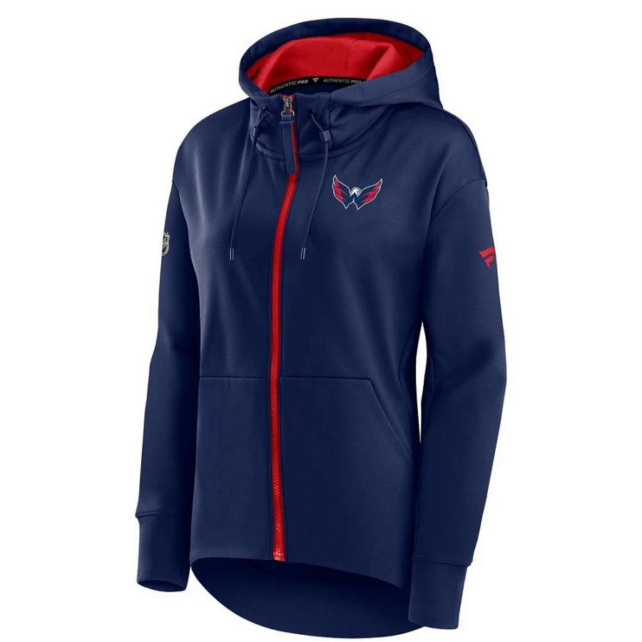 Tops * | Women'S Fanatics Branded Navy Washington Capitals Authentic Pro Rink Full-Zip Hoodie