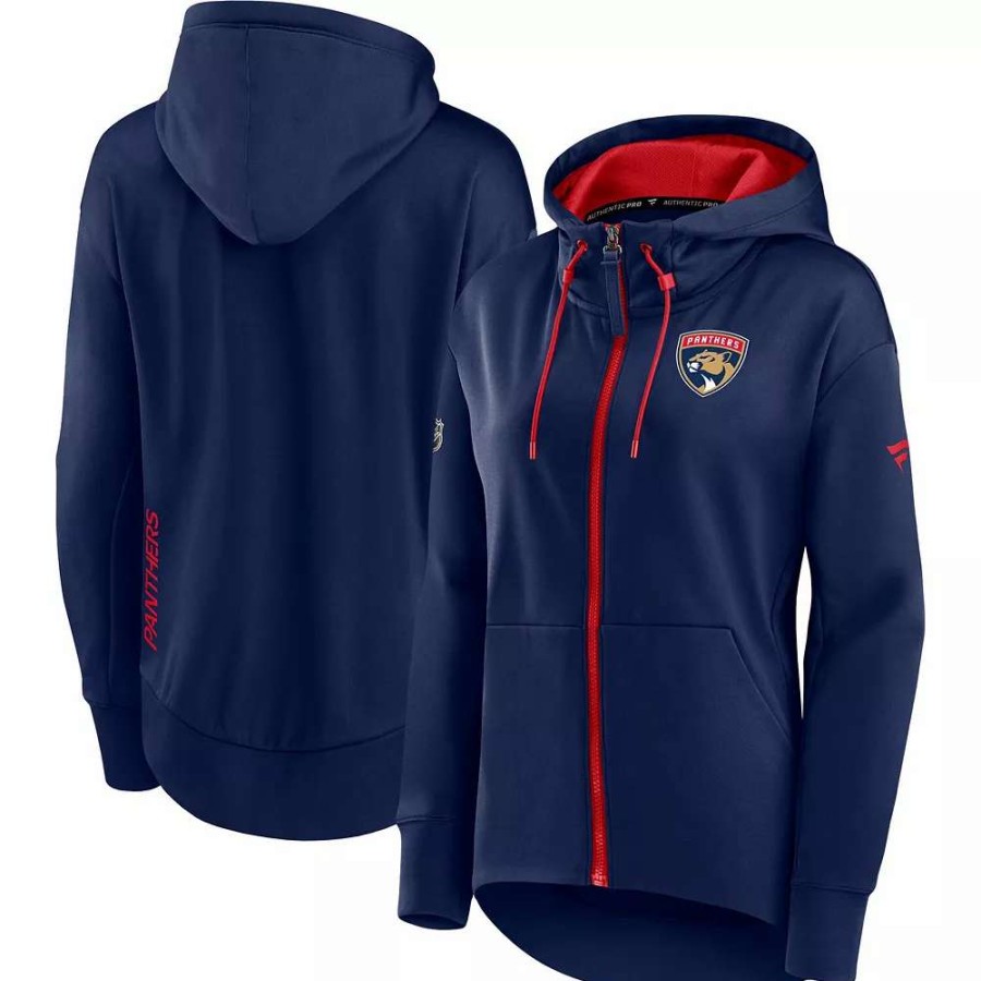 Tops * | Women'S Fanatics Branded Navy Florida Panthers Authentic Pro Rink Full-Zip Hoodie