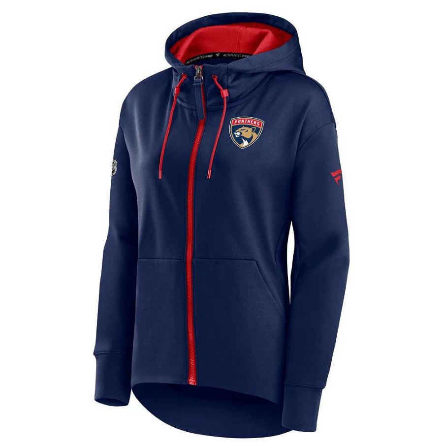 Tops * | Women'S Fanatics Branded Navy Florida Panthers Authentic Pro Rink Full-Zip Hoodie