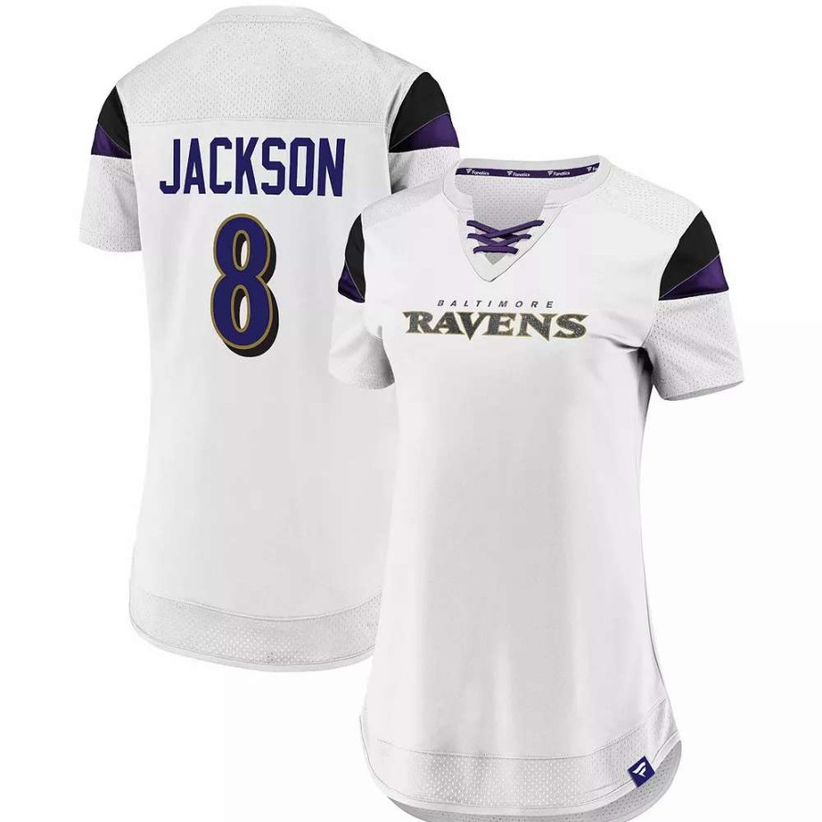 Tops * | Women'S Fanatics Branded Lamar Jackson White Baltimore Ravens Athena Name & Number Fashion Top