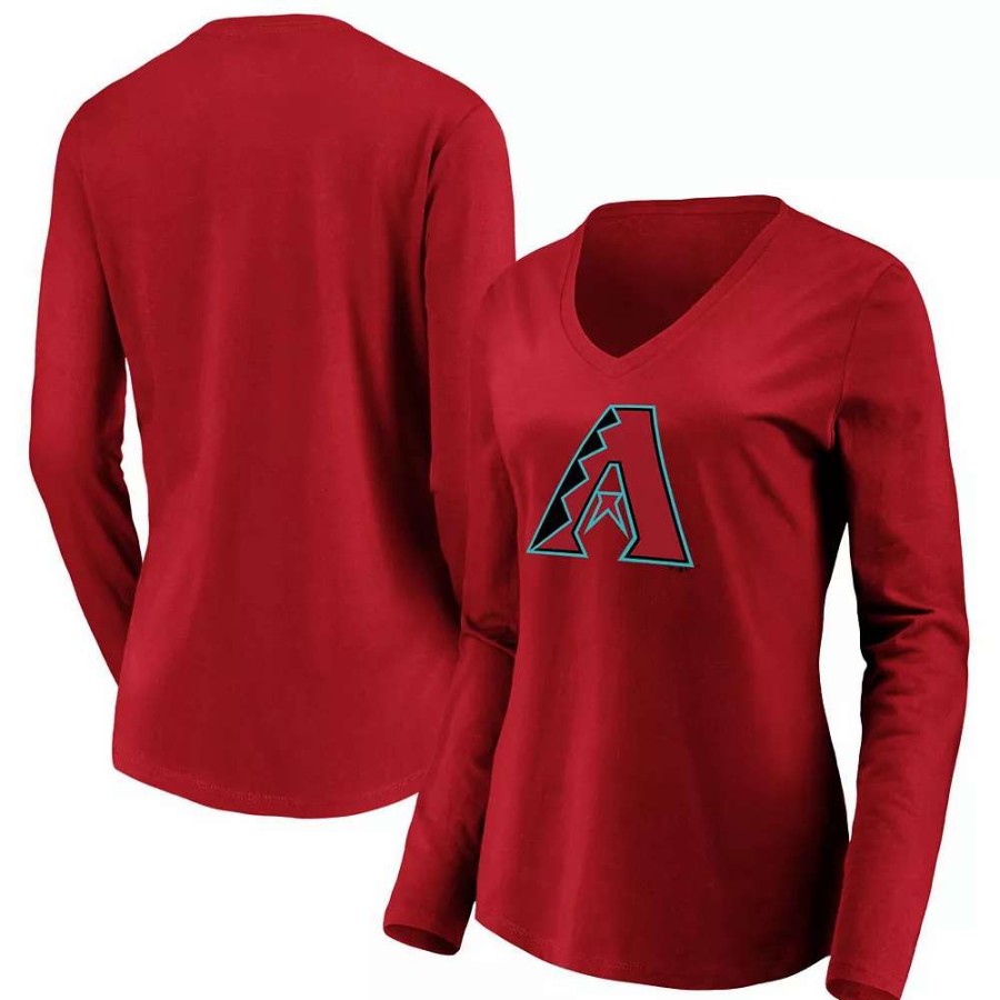 Tops * | Women'S Fanatics Branded Red Arizona Diamondbacks Official Logo Long Sleeve V-Neck T-Shirt