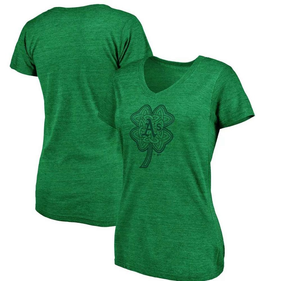 Tops * | Women'S Fanatics Branded Heathered Kelly Green Oakland Athletics St. Patrick'S Day Paddy'S Pride Tri-Blend V-Neck T-Shirt