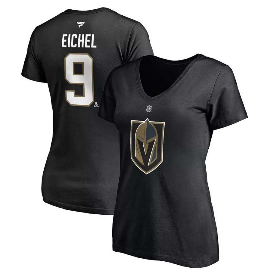 Tops * | Women'S Fanatics Branded Jack Eichel Black Vegas Golden Knights Authentic Stack Name & Number V-Neck T-Shirt