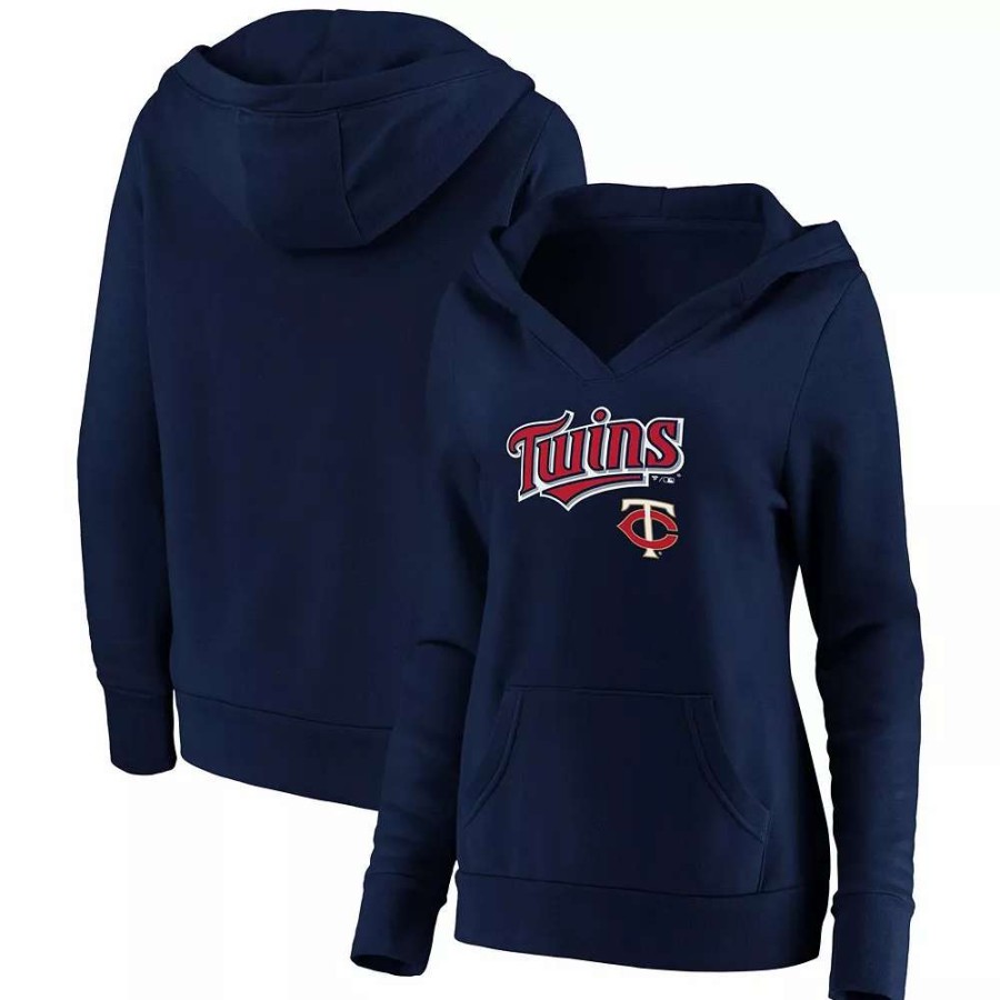 Tops * | Women'S Fanatics Branded Navy Minnesota Twins Core Team Lockup V-Neck Pullover Hoodie