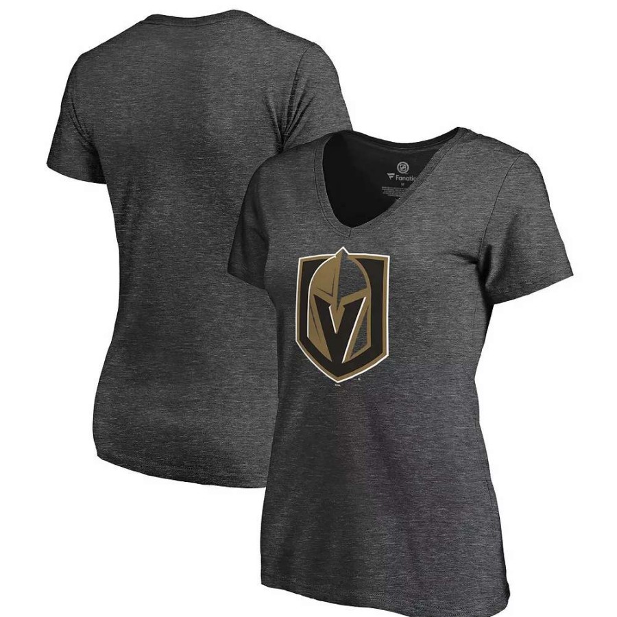 Tops * | Women'S Fanatics Branded Heathered Charcoal Vegas Golden Knights Plus Size Primary Logo Team V-Neck T-Shirt