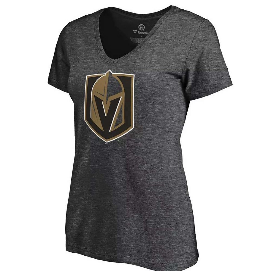 Tops * | Women'S Fanatics Branded Heathered Charcoal Vegas Golden Knights Plus Size Primary Logo Team V-Neck T-Shirt