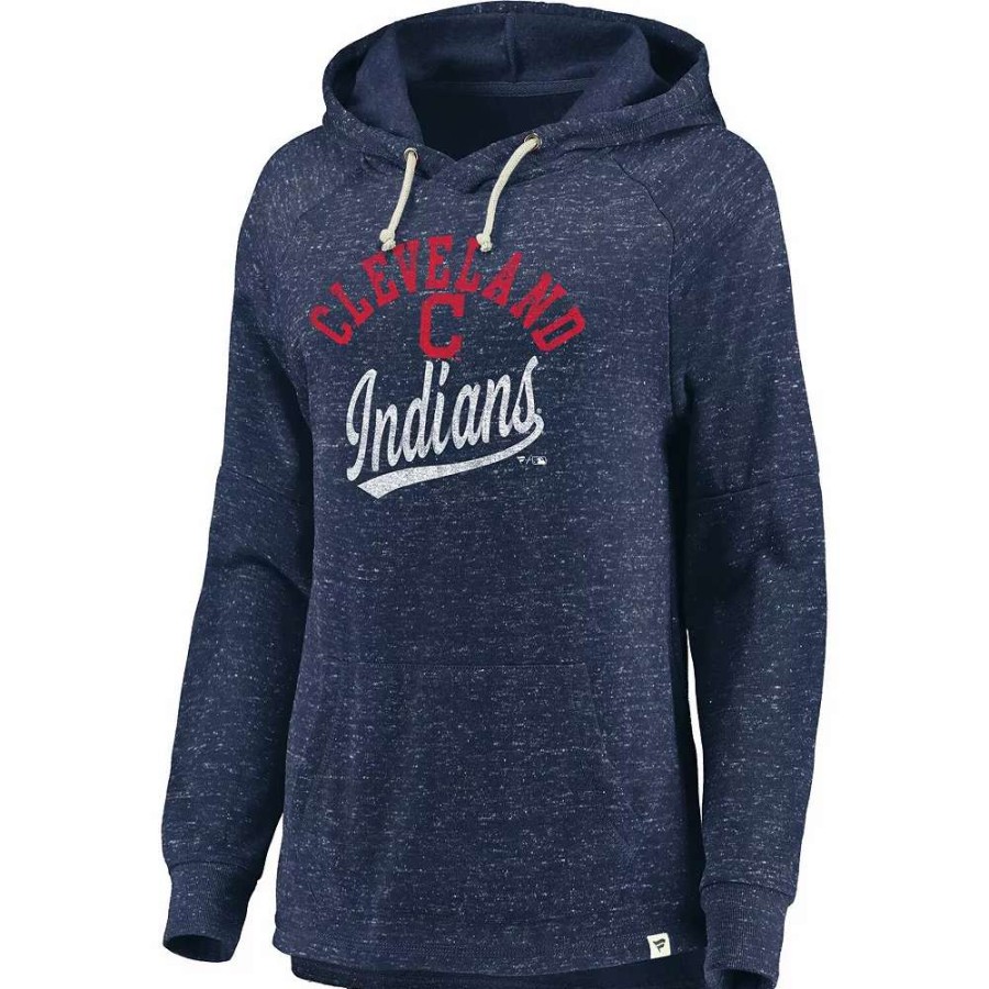 Tops * | Women'S Fanatics Branded Navy Cleveland Indians Faded Script Raglan Pullover Hoodie