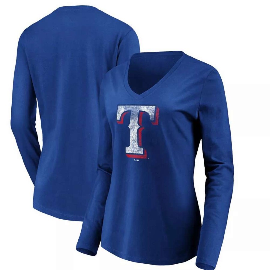 Tops * | Women'S Fanatics Branded Royal Texas Rangers Core Team Long Sleeve V-Neck T-Shirt