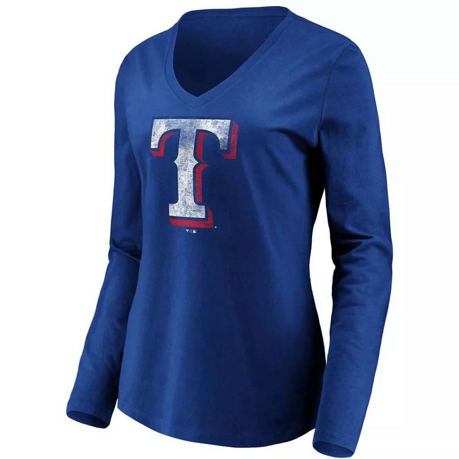 Tops * | Women'S Fanatics Branded Royal Texas Rangers Core Team Long Sleeve V-Neck T-Shirt