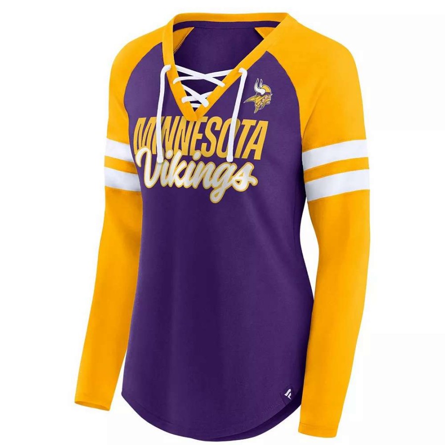 Tops * | Women'S Fanatics Branded Purple/Gold Minnesota Vikings True To Form Raglan Lace-Up V-Neck Long Sleeve T-Shirt