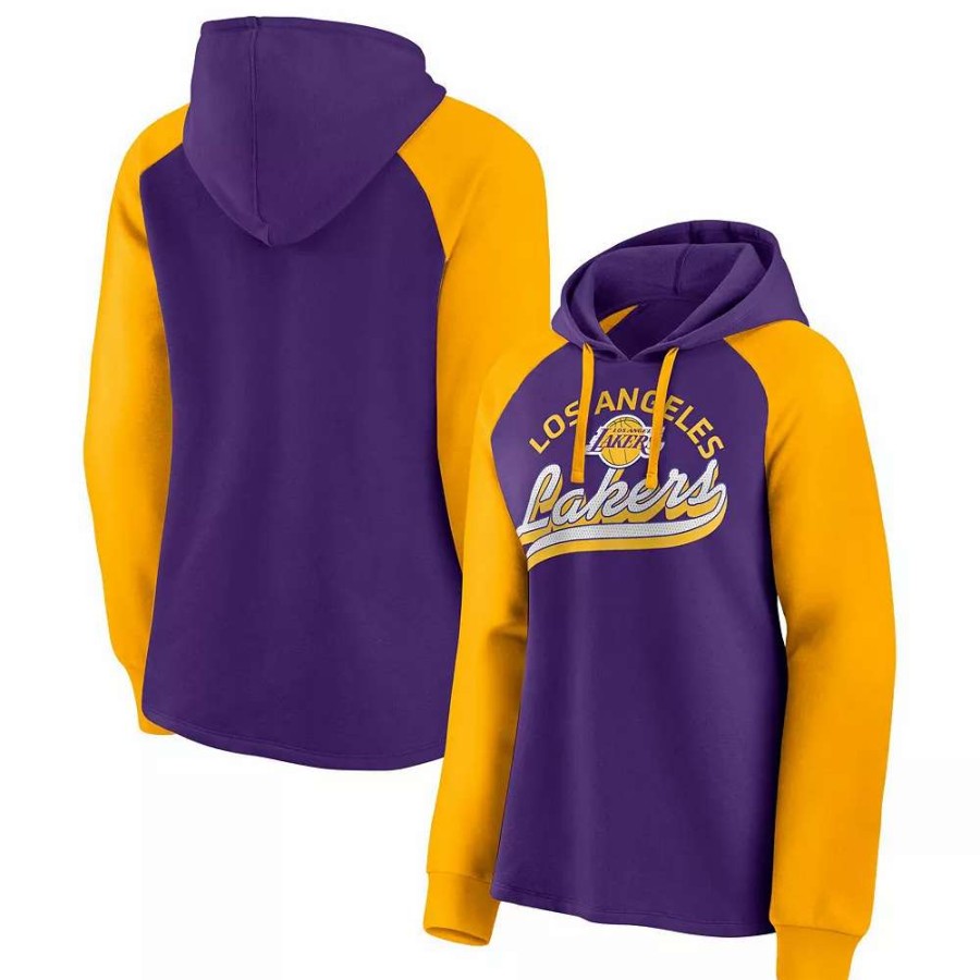 Tops * | Women'S Fanatics Branded Purple/Gold Los Angeles Lakers Record Holder Raglan Pullover Hoodie