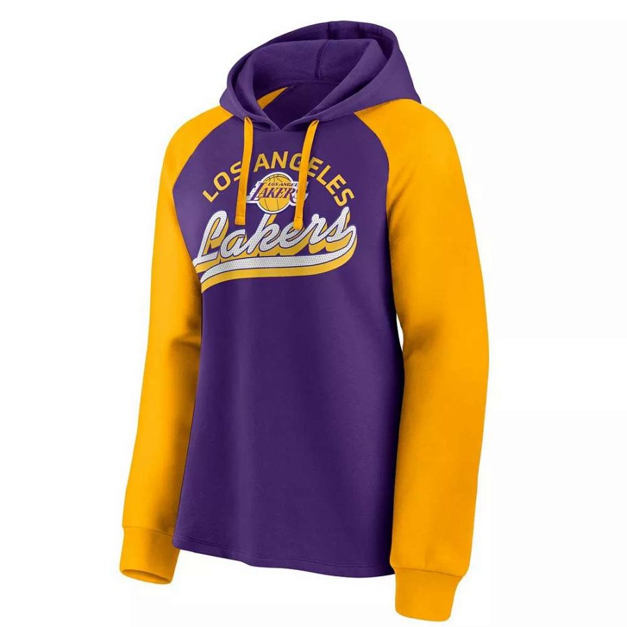 Tops * | Women'S Fanatics Branded Purple/Gold Los Angeles Lakers Record Holder Raglan Pullover Hoodie