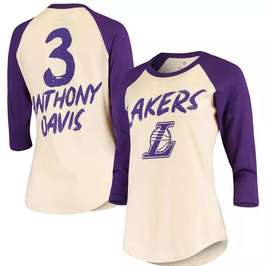 Tops * | Women'S Fanatics Branded Anthony Davis Cream Los Angeles Lakers Raglan 3/4-Sleeve T-Shirt