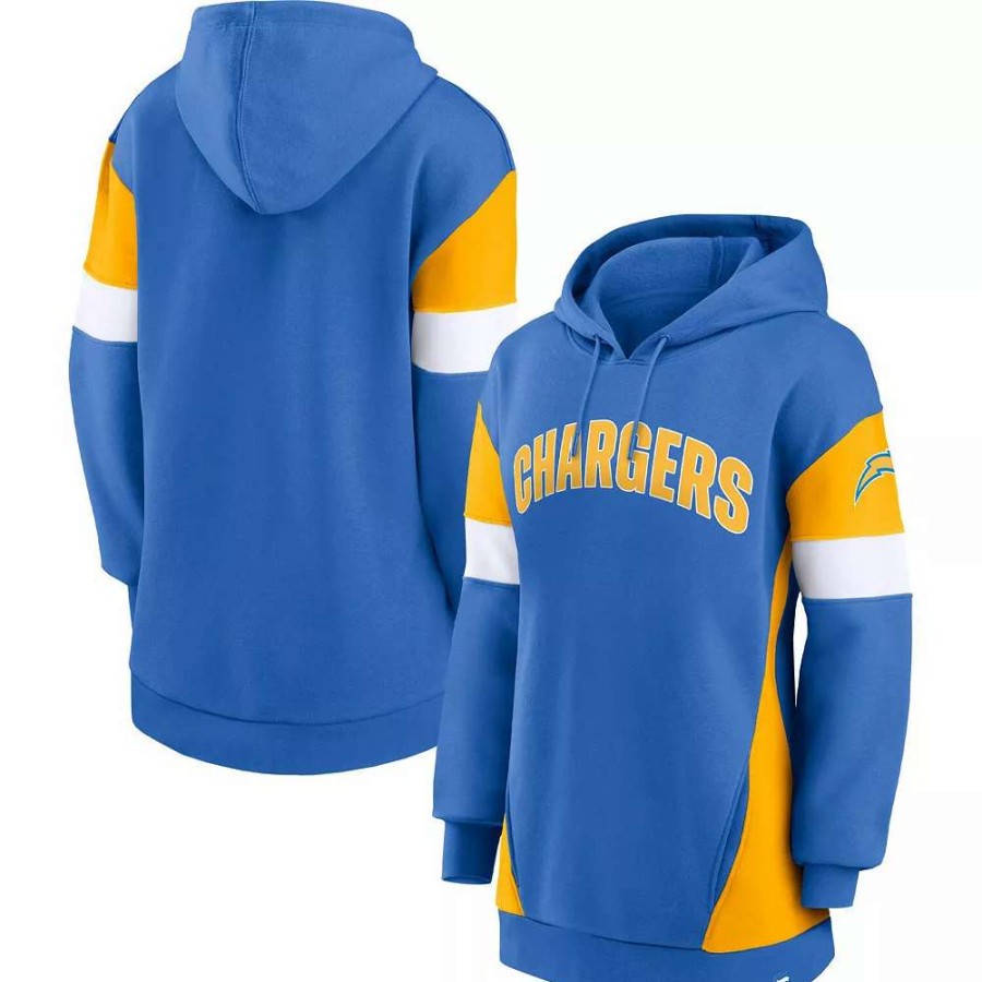 Tops * | Women'S Fanatics Branded Powder Blue/Gold Los Angeles Chargers Lock It Down Pullover Hoodie