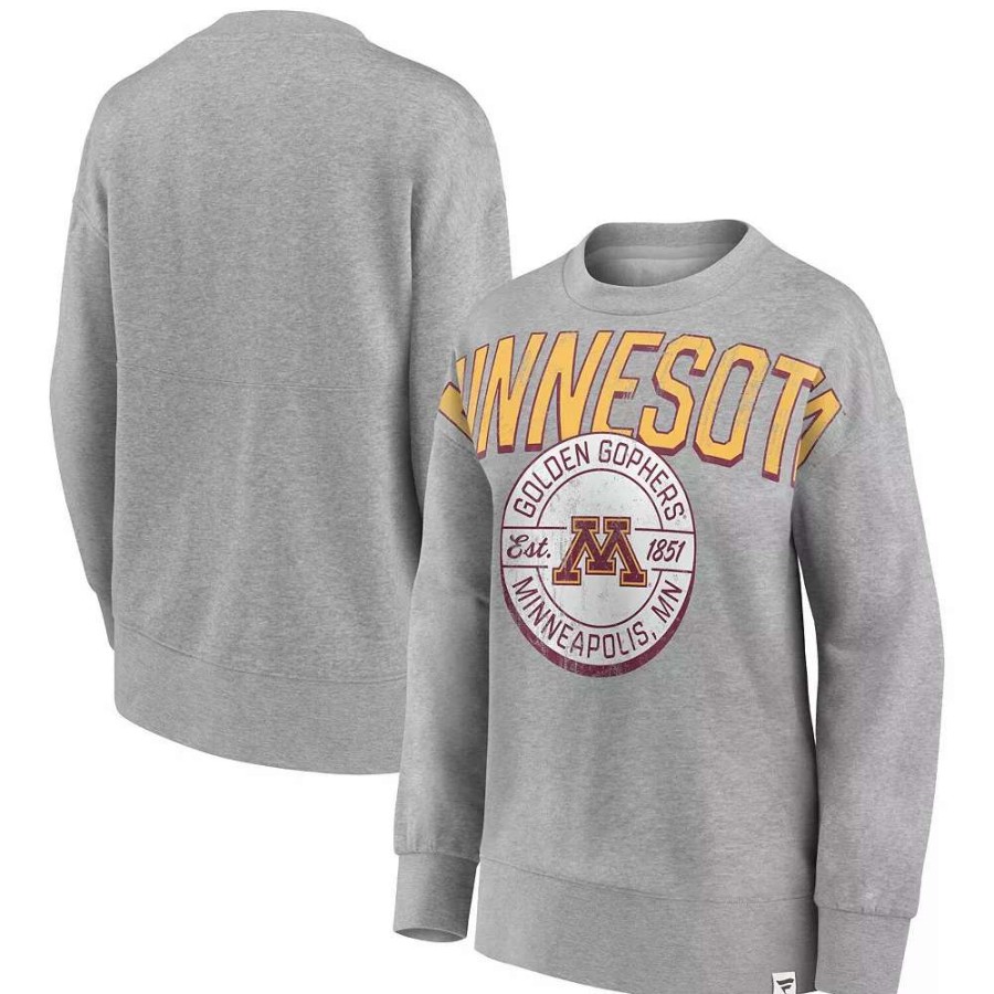 Tops * | Women'S Fanatics Branded Heathered Gray Minnesota Golden Gophers Jump Distribution Pullover Sweatshirt