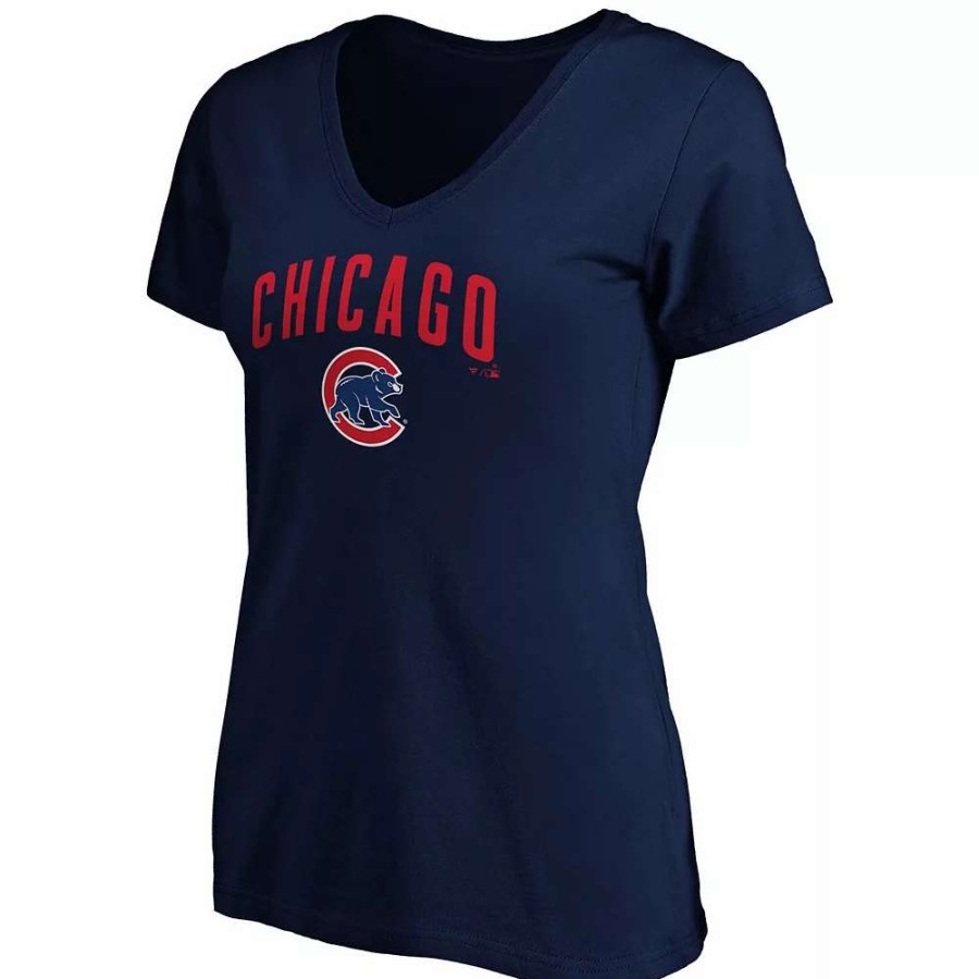 Tops * | Women'S Fanatics Branded Navy Chicago Cubs Team Logo Lockup V-Neck T-Shirt