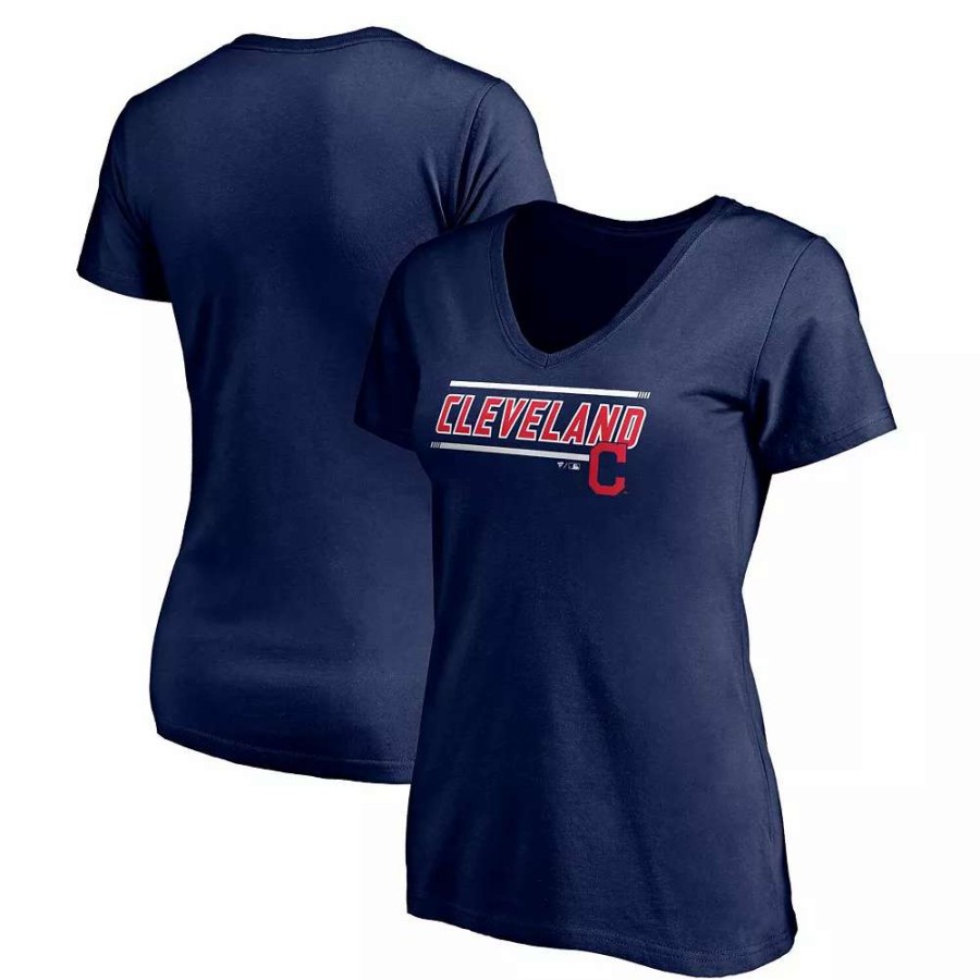 Tops * | Women'S Fanatics Branded Navy Cleveland Indians Plus Size Mascot In Bounds V-Neck T-Shirt