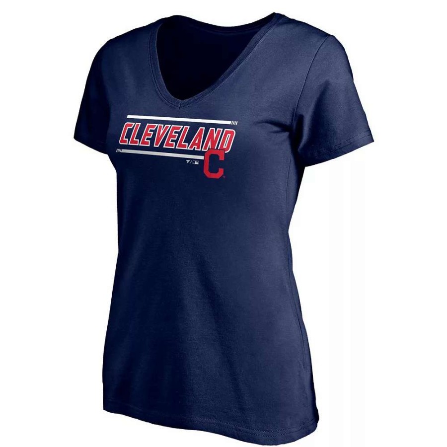 Tops * | Women'S Fanatics Branded Navy Cleveland Indians Plus Size Mascot In Bounds V-Neck T-Shirt