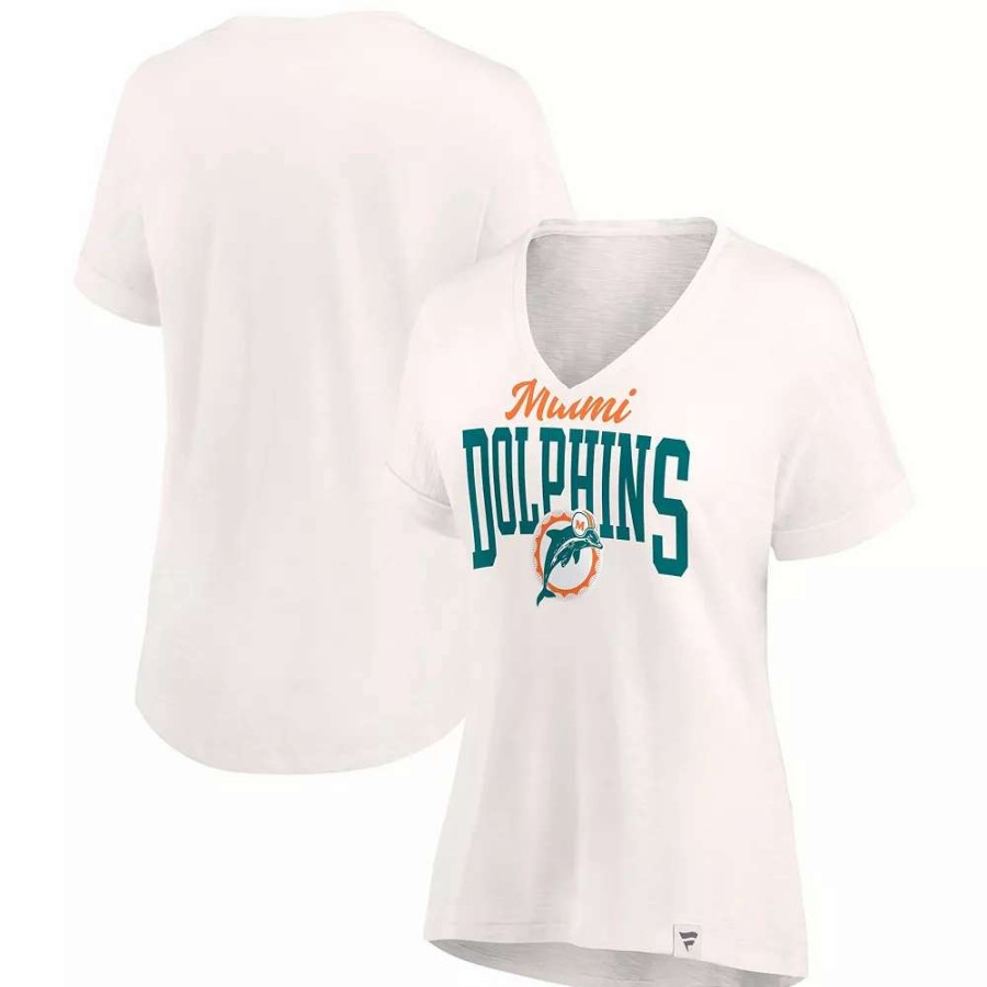 Tops * | Women'S Fanatics Branded Oatmeal Miami Dolphins Motivating Force V-Neck T-Shirt