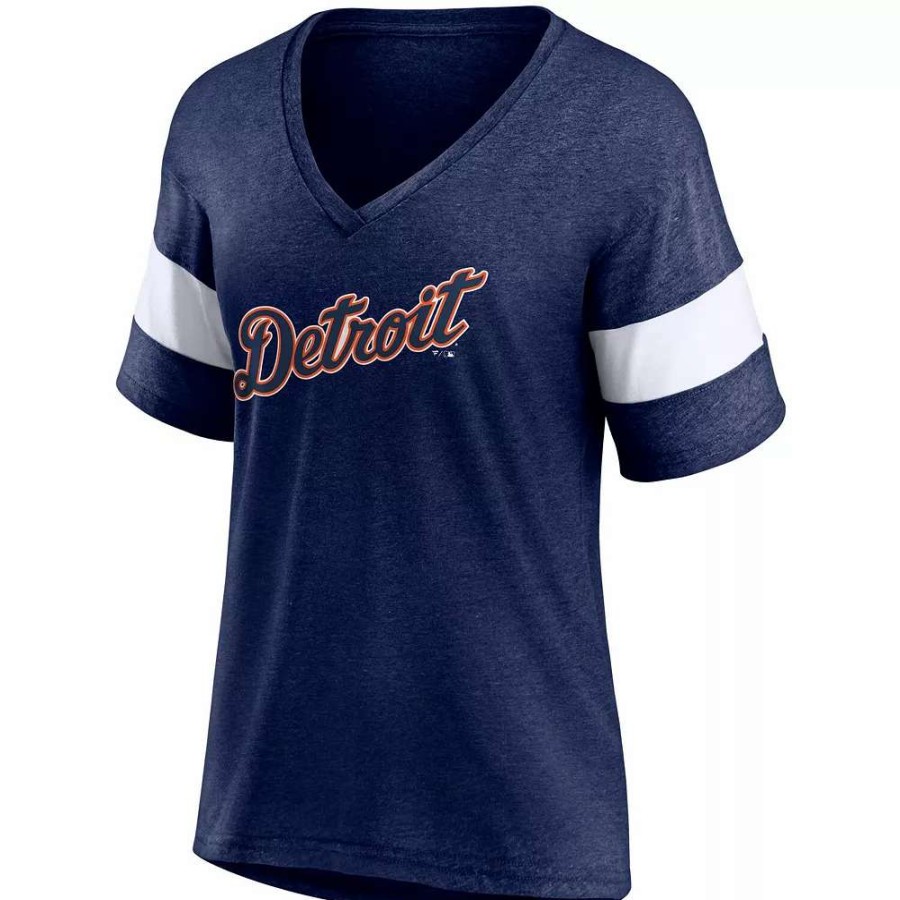 Tops * | Women'S Fanatics Branded Heathered Navy Detroit Tigers Wordmark V-Neck Tri-Blend T-Shirt