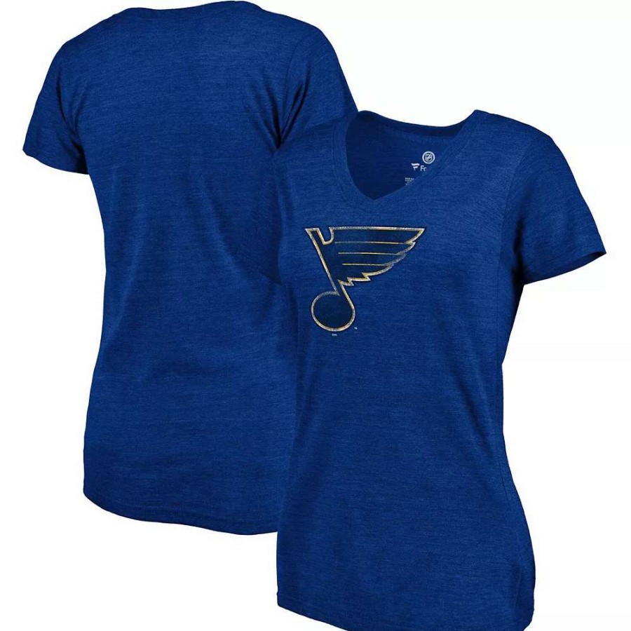 Tops * | Women'S Fanatics Branded Heathered Blue St. Louis Blues Distressed Team Tri-Blend V-Neck T-Shirt