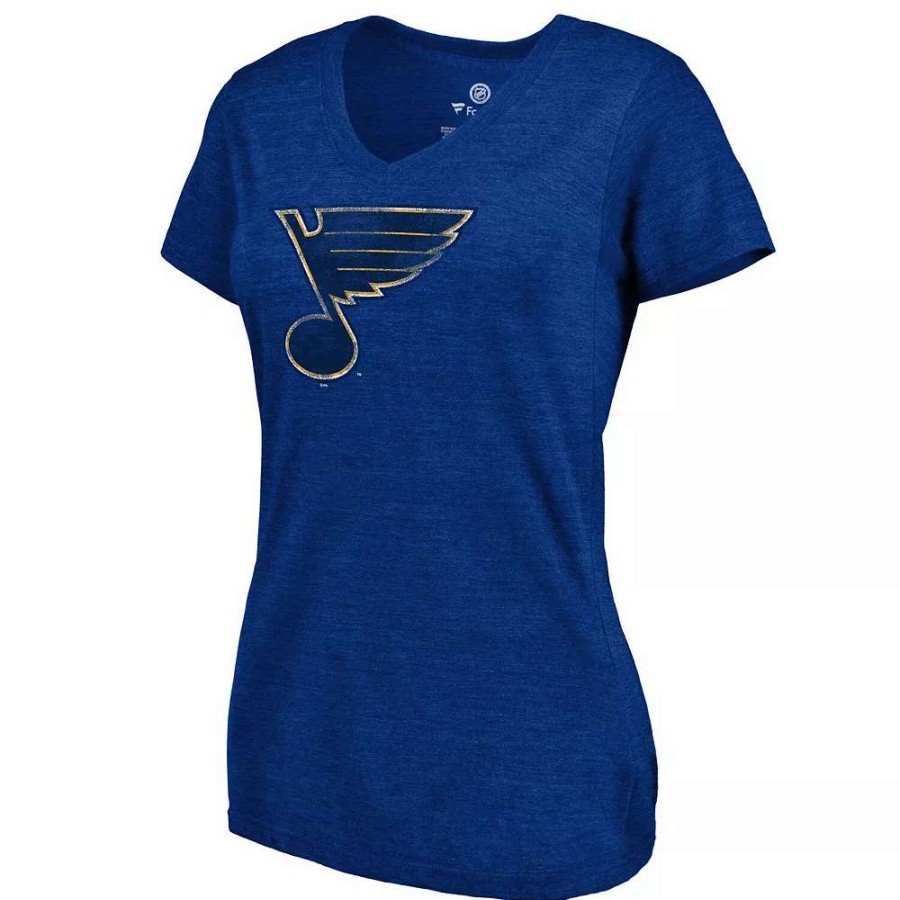 Tops * | Women'S Fanatics Branded Heathered Blue St. Louis Blues Distressed Team Tri-Blend V-Neck T-Shirt