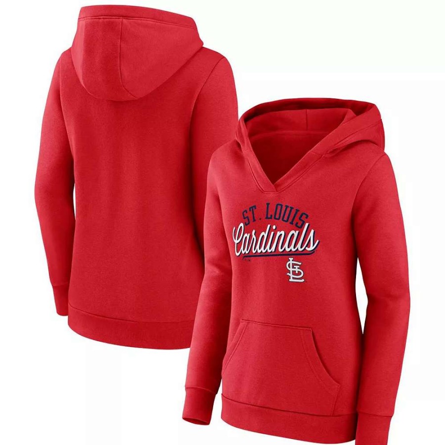 Tops * | Women'S Fanatics Branded Red St. Louis Cardinals Simplicity Crossover V-Neck Pullover Hoodie