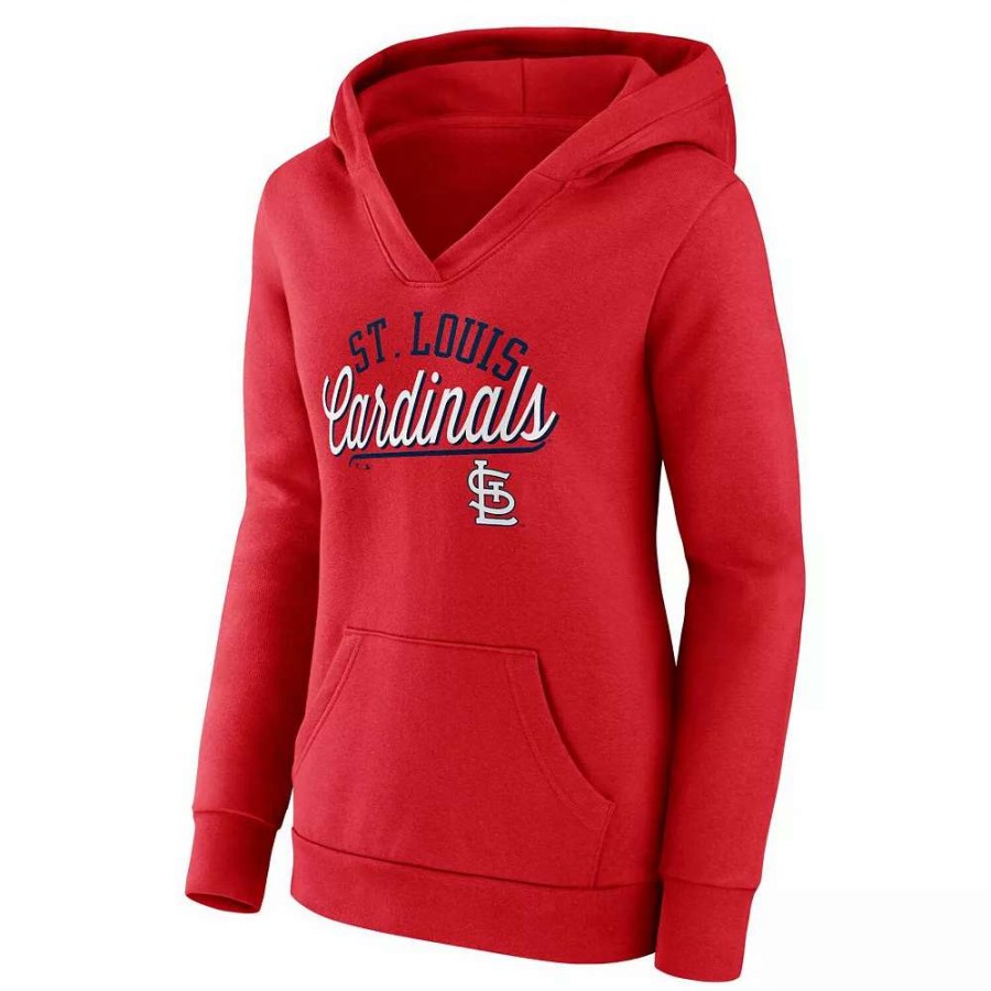 Tops * | Women'S Fanatics Branded Red St. Louis Cardinals Simplicity Crossover V-Neck Pullover Hoodie