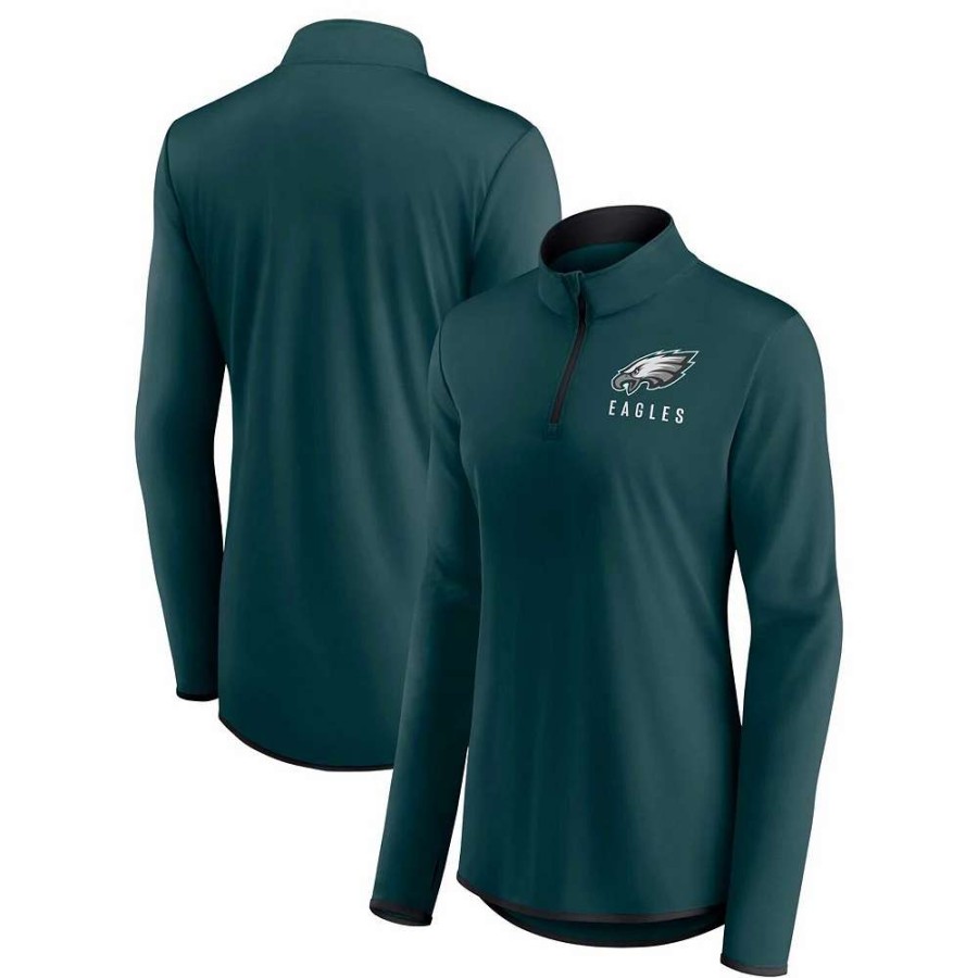 Tops * | Women'S Fanatics Branded Midnight Green Philadelphia Eagles Plus Size Worth The Drive Quarter-Zip Top