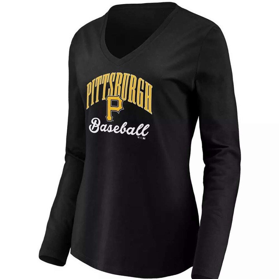 Tops * | Women'S Fanatics Branded Black Pittsburgh Pirates Victory Script V-Neck Long Sleeve T-Shirt