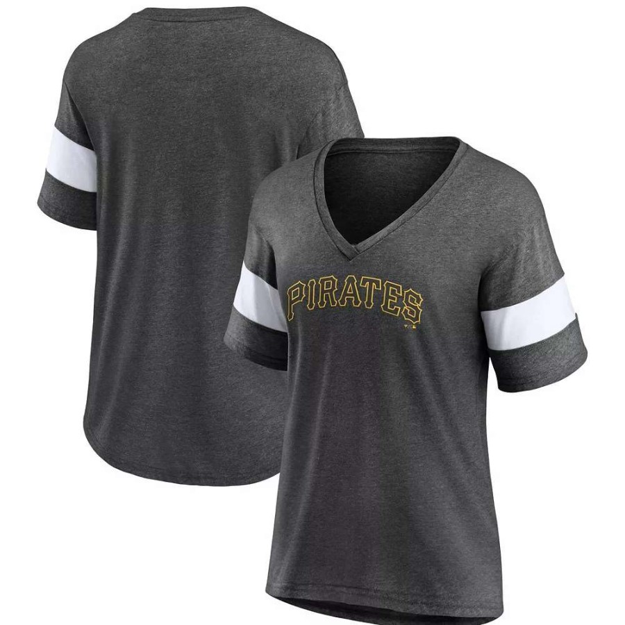 Tops * | Women'S Fanatics Branded Heathered Charcoal Pittsburgh Pirates Wordmark V-Neck Tri-Blend T-Shirt