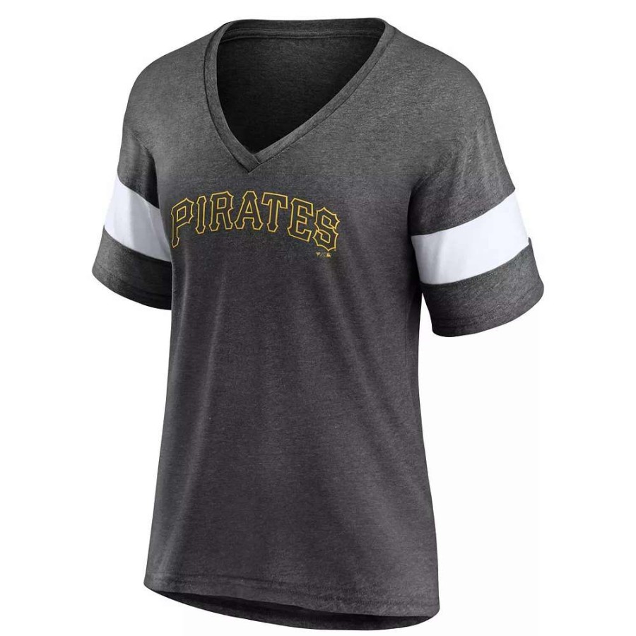 Tops * | Women'S Fanatics Branded Heathered Charcoal Pittsburgh Pirates Wordmark V-Neck Tri-Blend T-Shirt