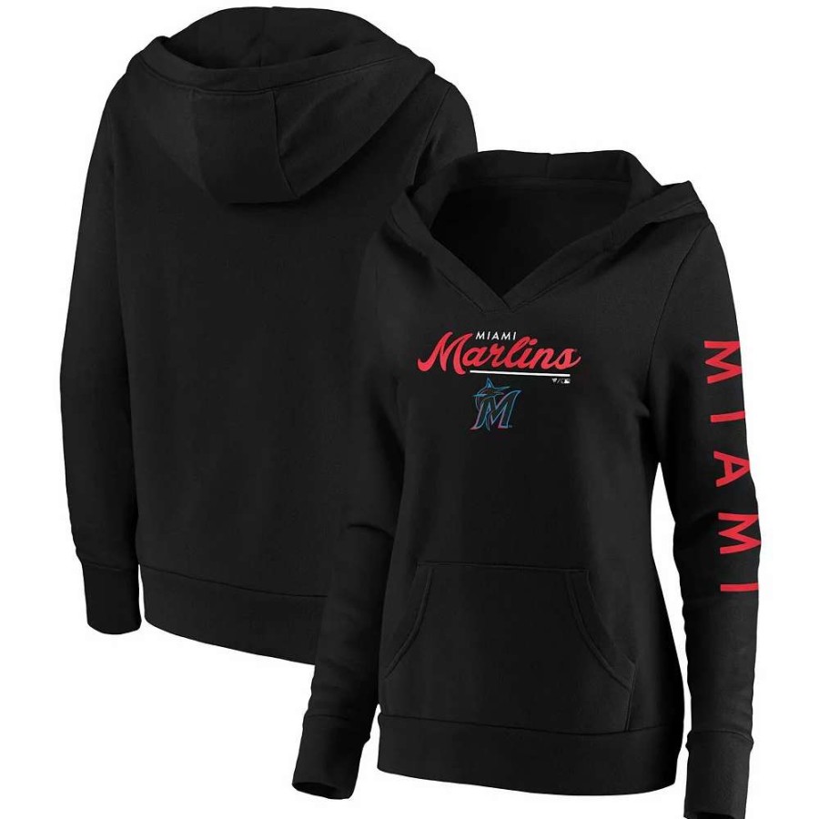 Tops * | Women'S Fanatics Branded Black Miami Marlins Core High Class Crossover Pullover Hoodie