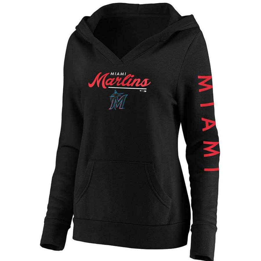 Tops * | Women'S Fanatics Branded Black Miami Marlins Core High Class Crossover Pullover Hoodie