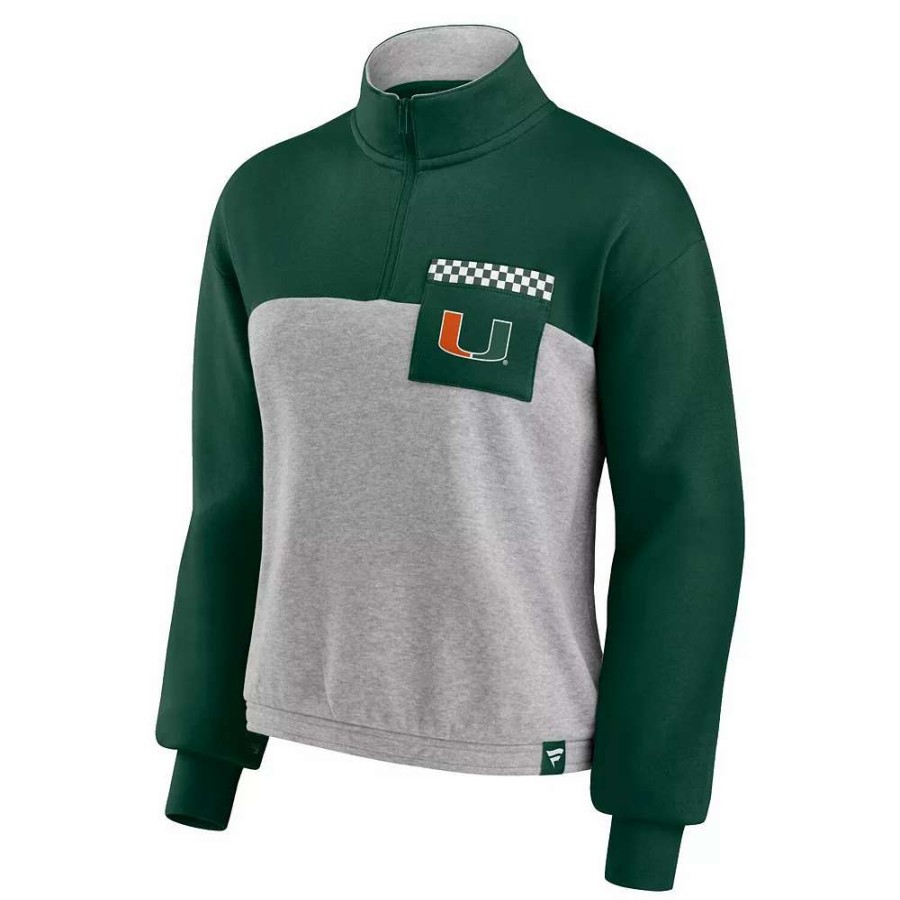 Outerwear * | Women'S Fanatics Branded Green/Heathered Gray Miami Hurricanes Sideline To Sideline Colorblock Quarter-Zip Jacket