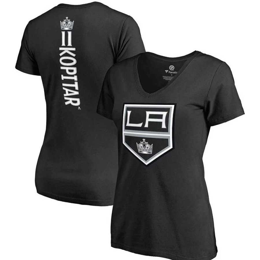 Tops * | Women'S Fanatics Branded Anze Kopitar Black Los Angeles Kings Plus Size Backer Name & Number V-Neck T-Shirt